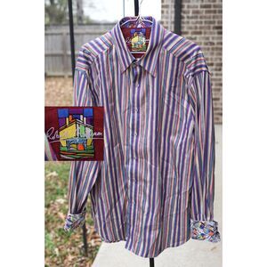 Robert Graham Button Up Colorful Embroidered Cuff